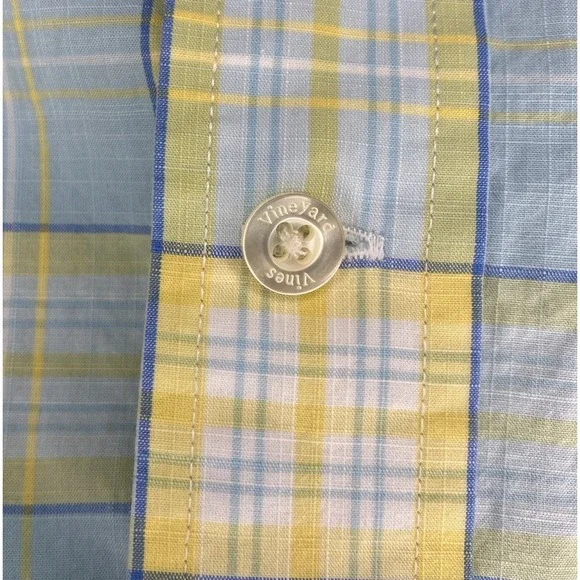 Vineyard Vines Men's Murray Shirt short sleeve Yellow Teal Summer Plaid Size M - Picture 6 of 13